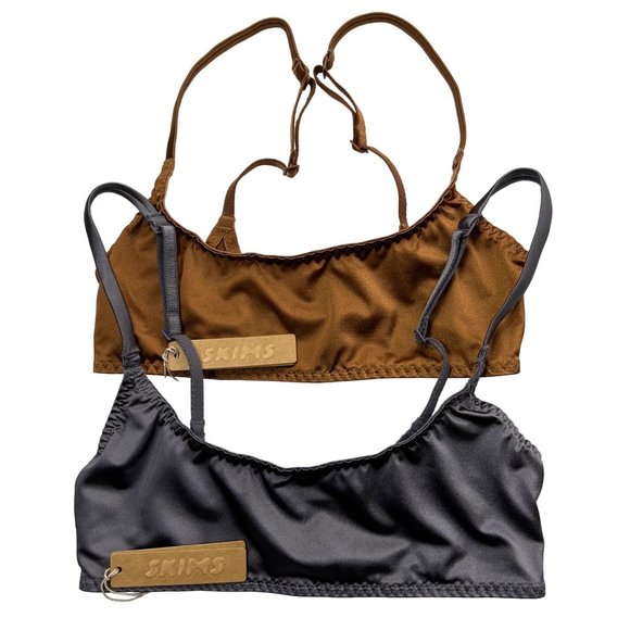 SKIMS Stretch Satin Scoop Neck Bralette Lot of 2 Armor Bronze XXS - Picture 12 of 12